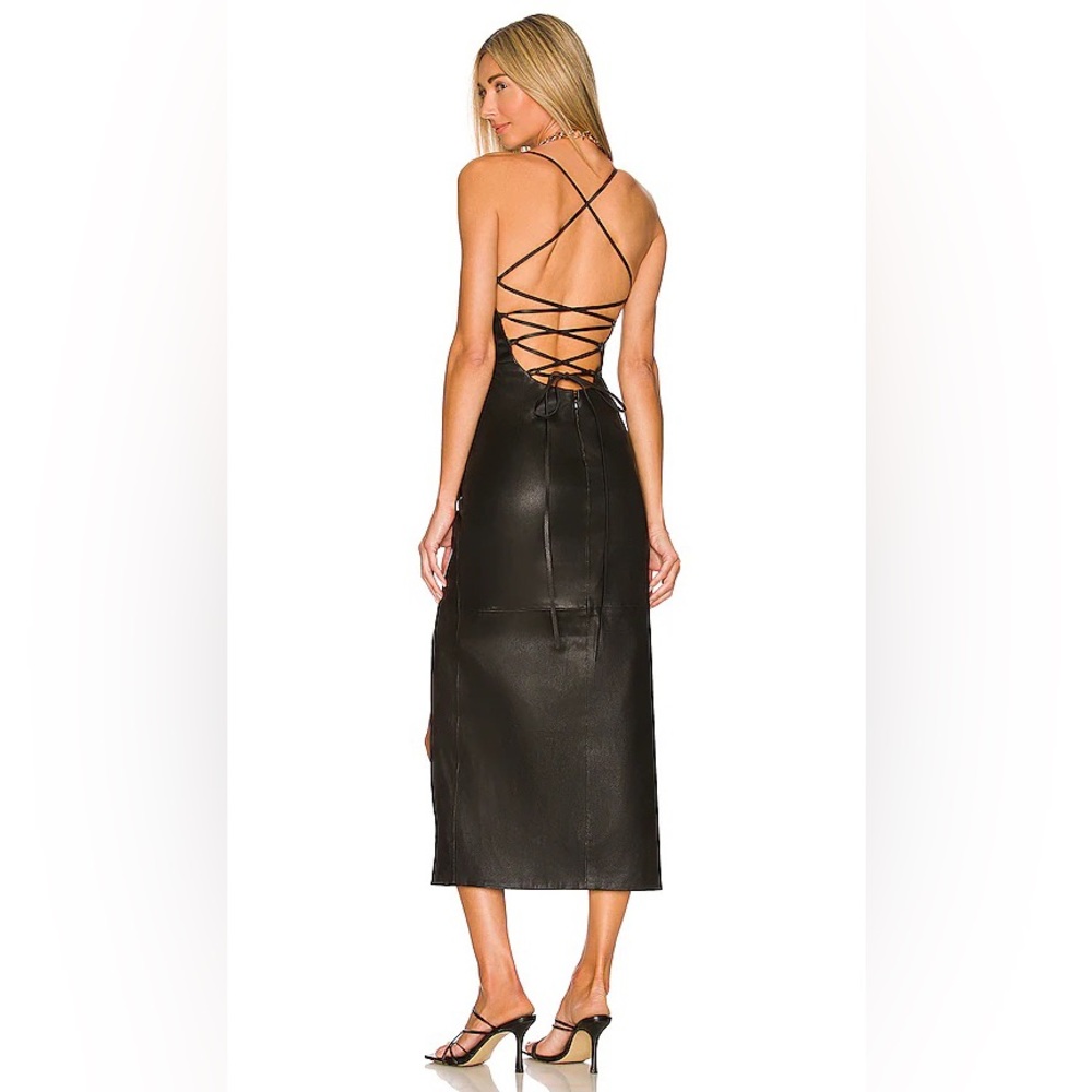 NWT Camila Coelho Alexa Leather Midi dress in black, sz S